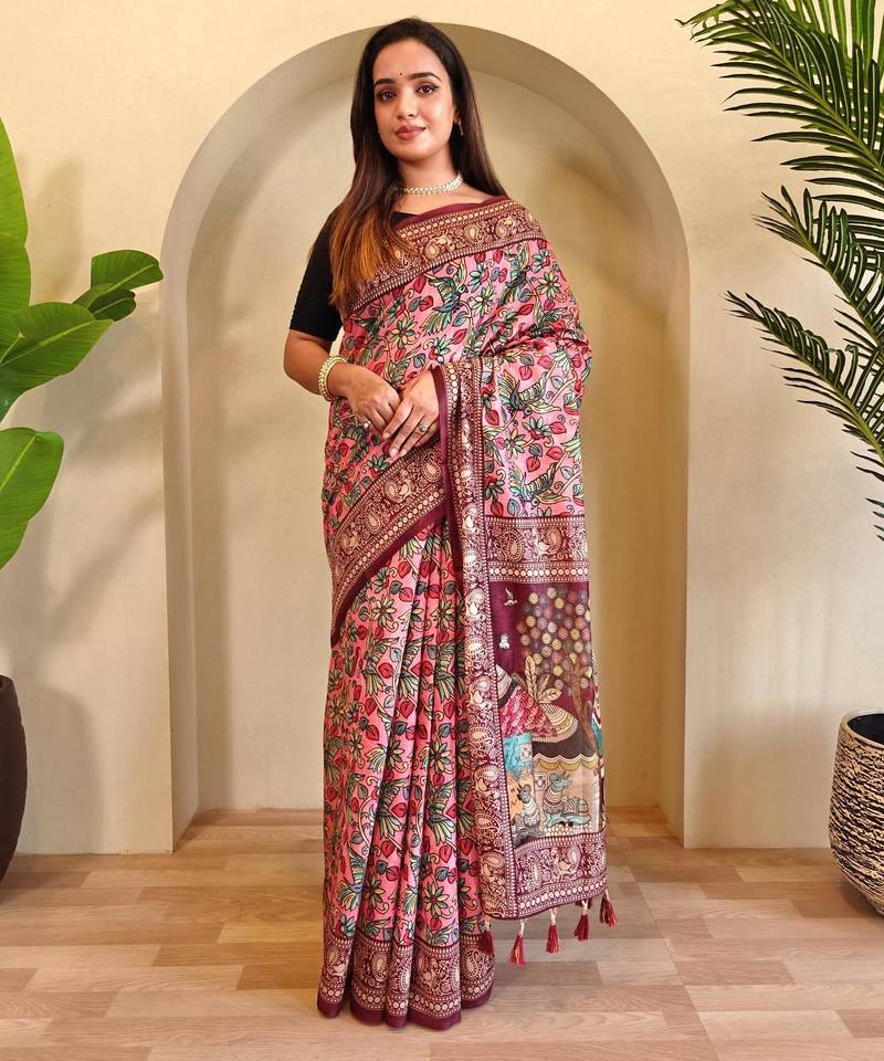 Baby pink art silk  woven saree