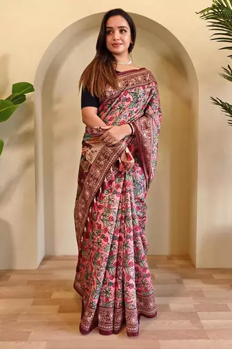 Baby pink art silk  woven saree