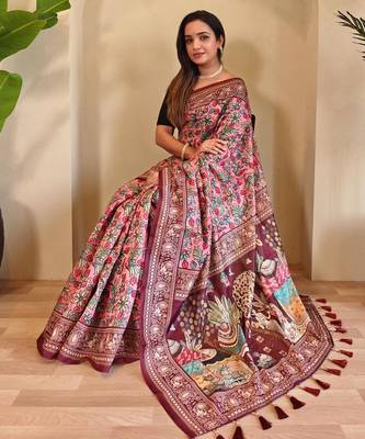 Baby pink art silk  woven saree 4