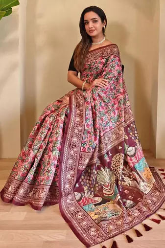 Baby pink art silk  woven saree