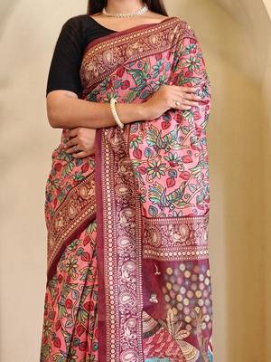 Baby pink art silk  woven saree 5
