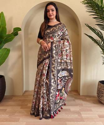 Grey art silk  woven saree 1