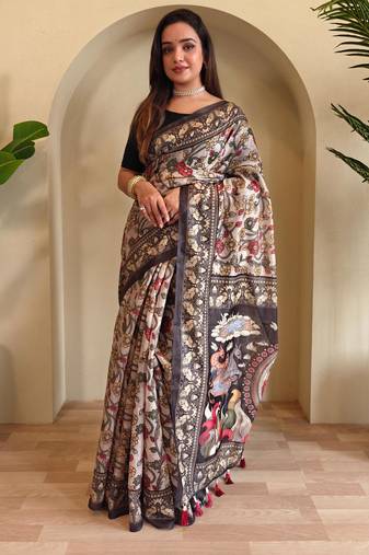 Grey art silk  woven saree