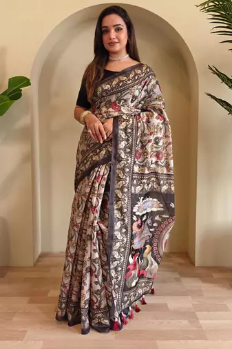 Grey art silk  woven saree