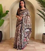 Grey art silk  woven saree