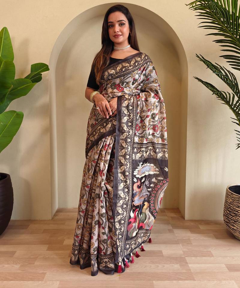 Grey art silk  woven saree