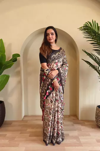 Grey art silk  woven saree
