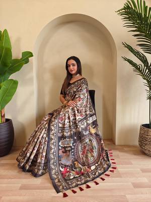 Grey art silk  woven saree 3