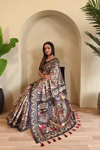 Grey art silk  woven saree
