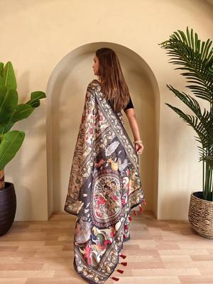 Grey art silk  woven saree 4