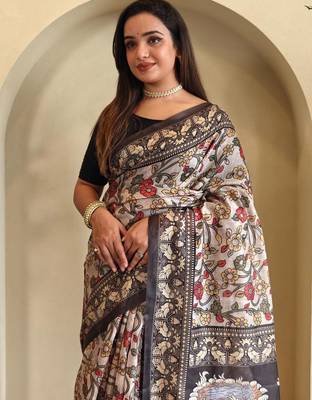 Grey art silk  woven saree 5