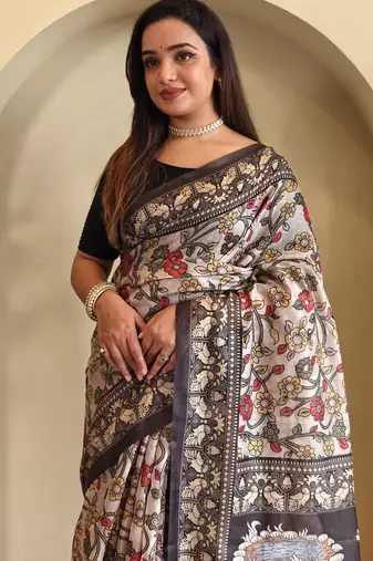 Grey art silk  woven saree