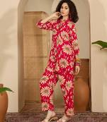 Printed mandarin collar top & trousers co-ords