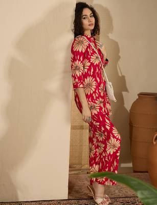 Printed mandarin collar top & trousers co-ords 3