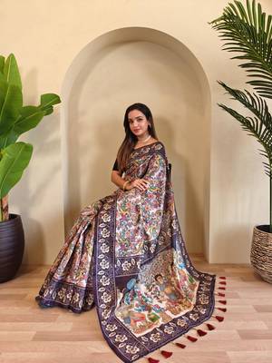 Lavender art silk  woven saree 4