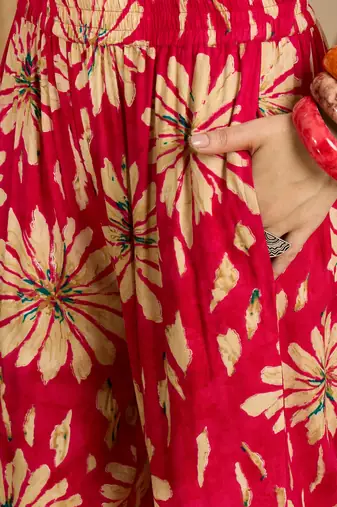 Printed mandarin collar top & trousers co-ords