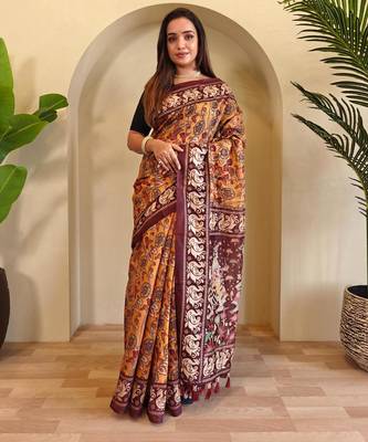 Yellow art silk  woven saree 1