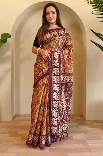 Yellow art silk  woven saree