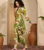 Printed mandarin collar top & trousers co-ords