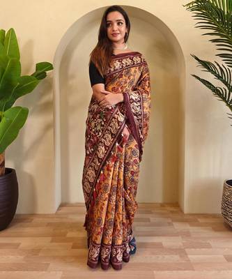 Yellow art silk  woven saree 2