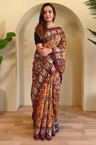 Yellow art silk  woven saree