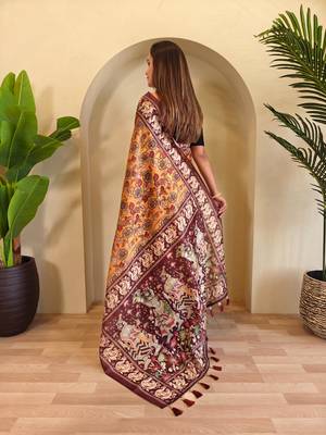 Yellow art silk  woven saree 3