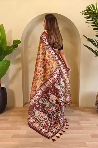 Yellow art silk  woven saree