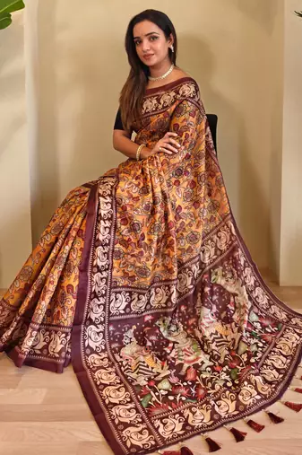 Yellow art silk  woven saree