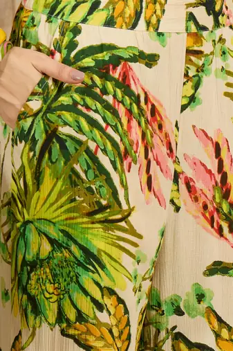 Printed mandarin collar top & trousers co-ords