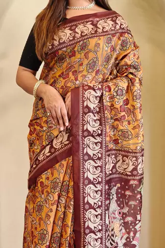 Yellow art silk  woven saree