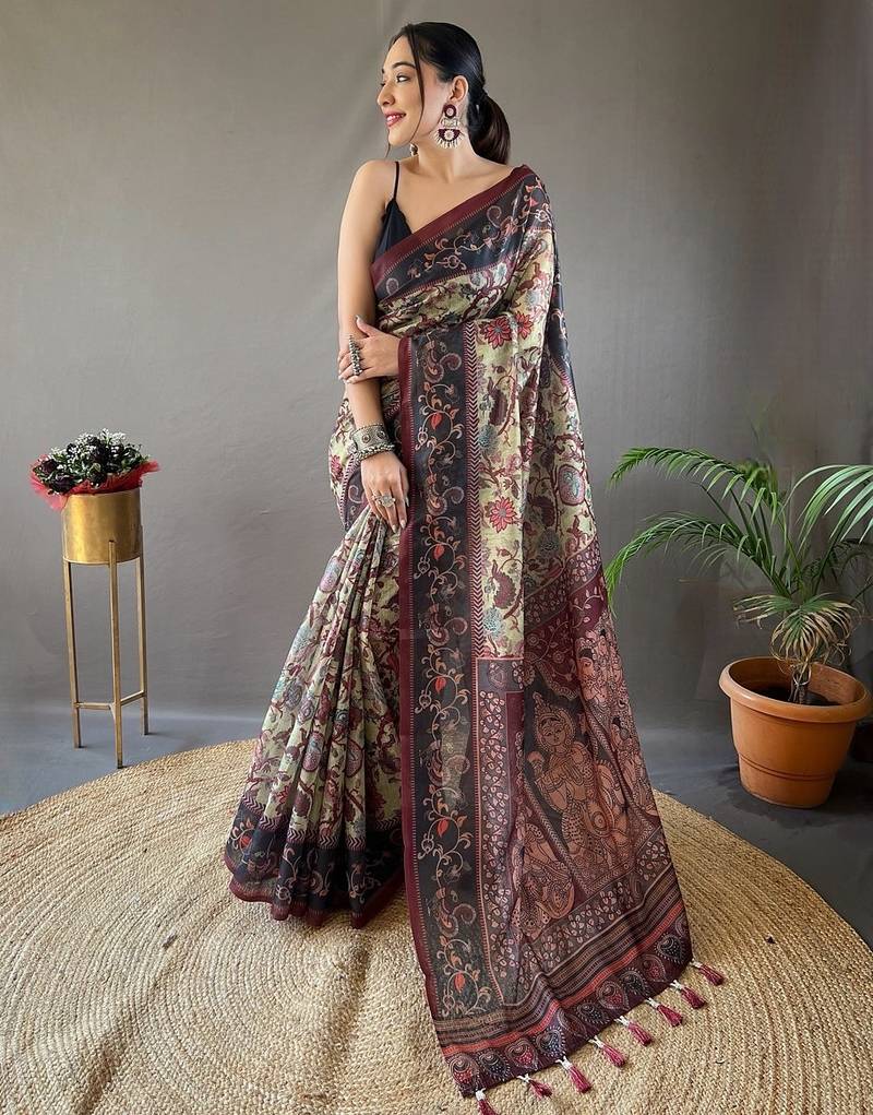 Green art silk  woven saree