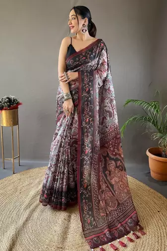 Grey art silk  woven saree