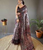 Grey art silk  woven saree