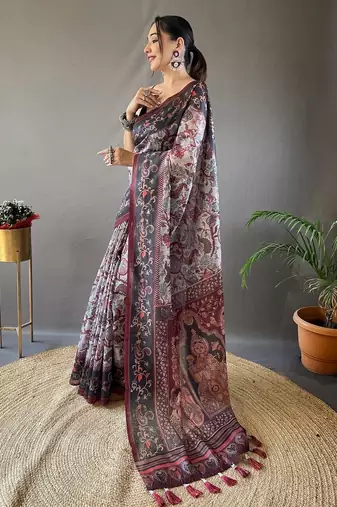 Grey art silk  woven saree