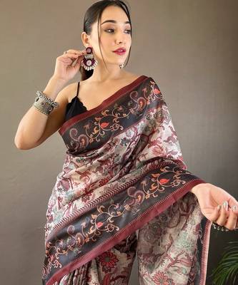Grey art silk  woven saree 3