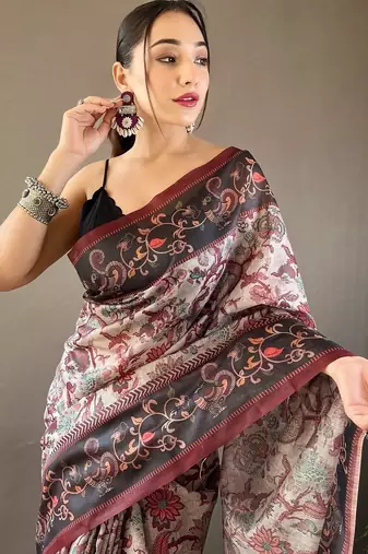 Grey art silk  woven saree