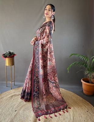 Peach art silk  woven saree 2