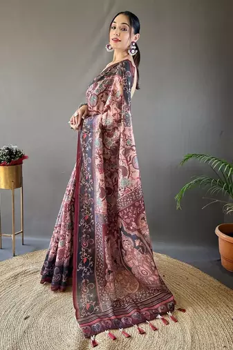 Peach art silk  woven saree