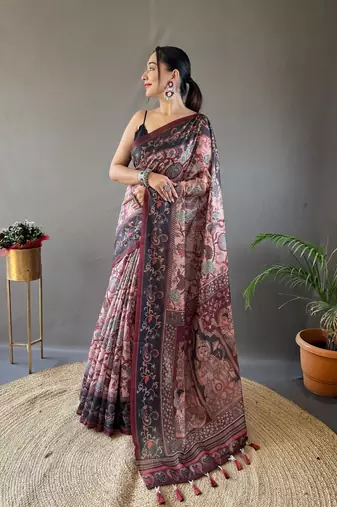 Peach art silk  woven saree