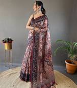 Peach art silk  woven saree