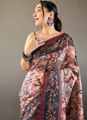 Peach art silk  woven saree 3