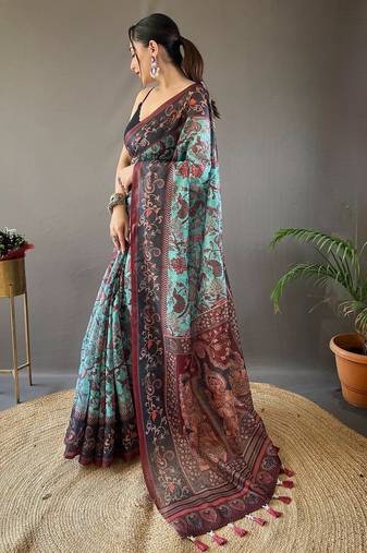 Sky blue art silk  woven saree