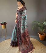 Sky blue art silk  woven saree
