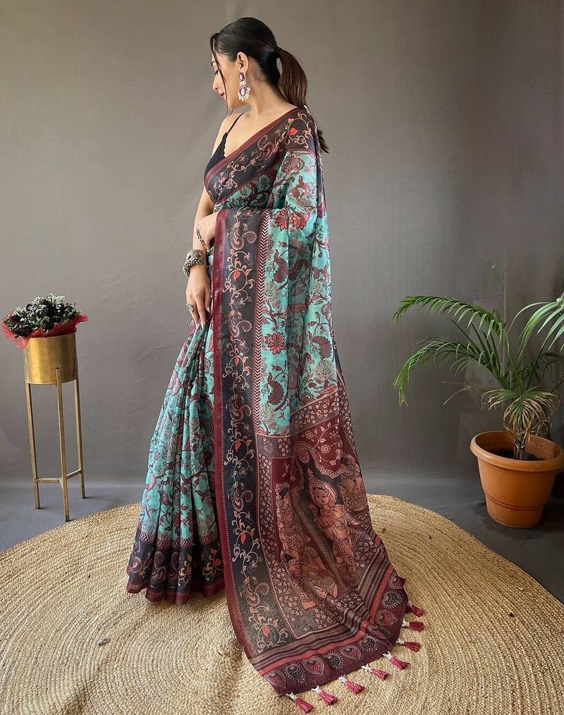 Sky blue art silk  woven saree