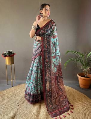 Sky blue art silk  woven saree 2