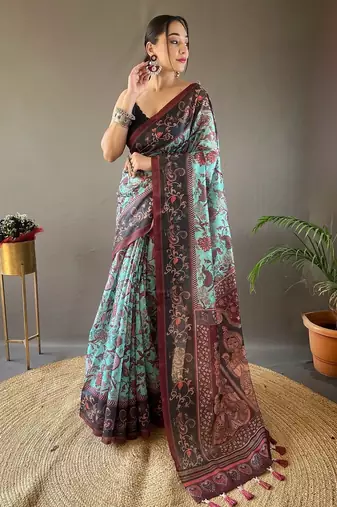 Sky blue art silk  woven saree