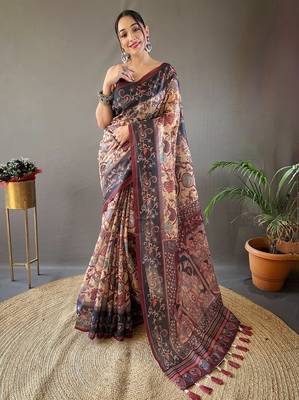 Yellow art silk  woven saree 1