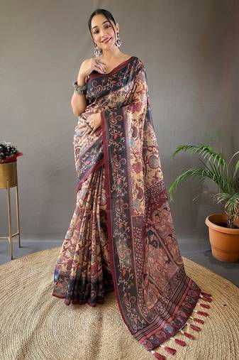 Yellow art silk  woven saree