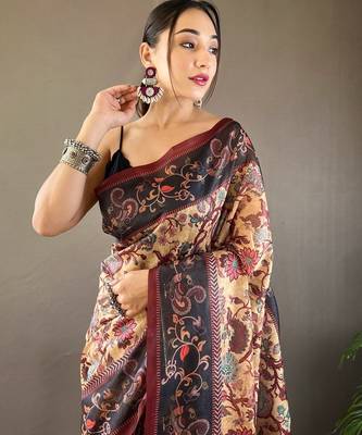 Yellow art silk  woven saree 3