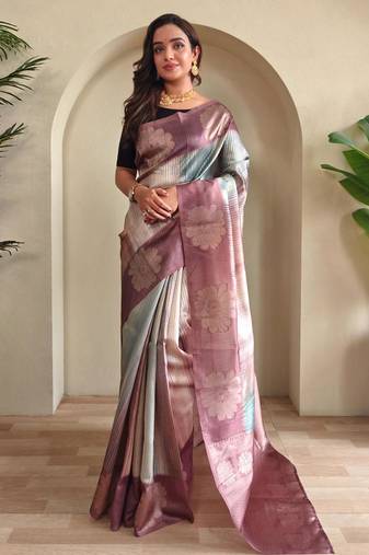 Baby pink art silk  woven saree